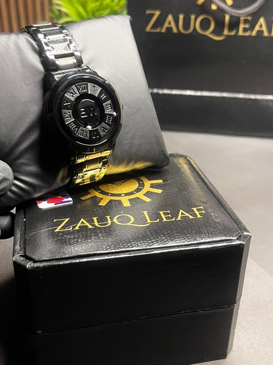 Zauq Leaf All Black Magnetic Ball Bearing Men's Watch