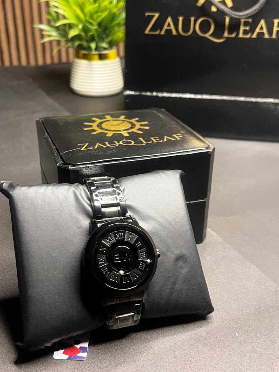 Zauq Leaf All Black Magnetic Ball Bearing Men's Watch