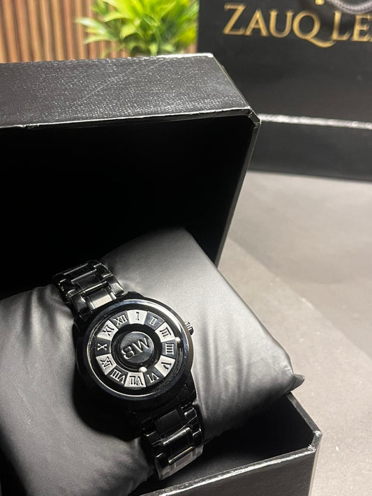 Zauq Leaf All Black Magnetic Ball Bearing Men's Watch