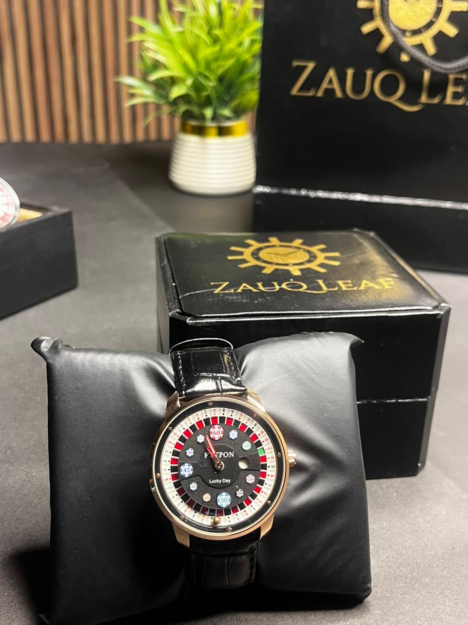 ZAUQ LEAF FATTPON Lucky Day Casino Roulette Spinning Men's Watch