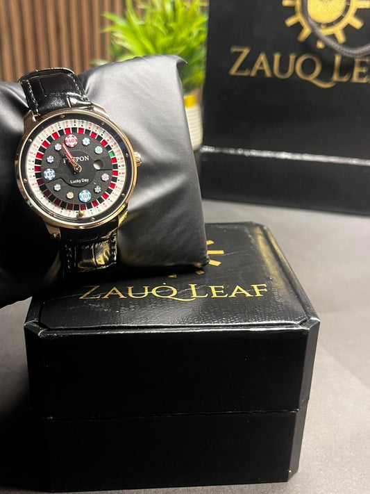 ZAUQ LEAF FATTPON Lucky Day Casino Roulette Spinning Men's Watch