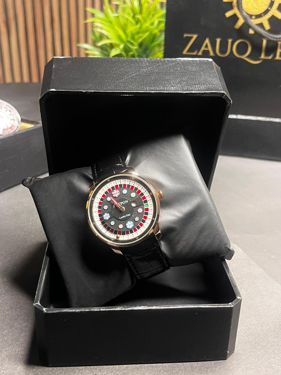 ZAUQ LEAF FATTPON Lucky Day Casino Roulette Spinning Men's Watch