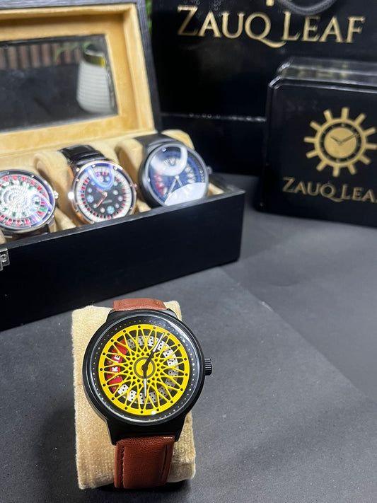 SKMEI Sporty Black Case Yellow Wheel Rim Men's Watch
