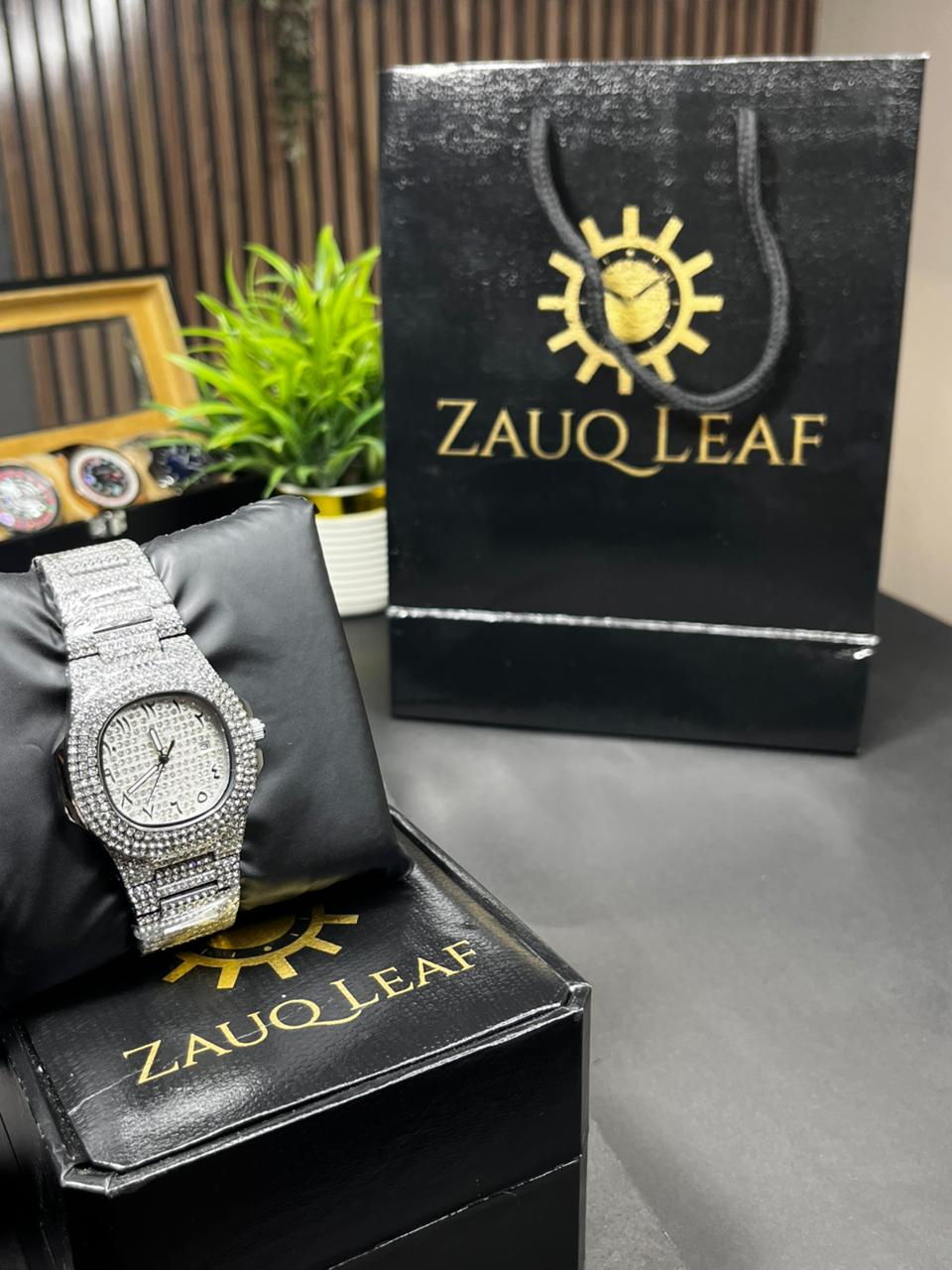 Zauq Leaf Patek Phillipe  Full Inspired Diamond Arabic Nautilus Style Men's Watch