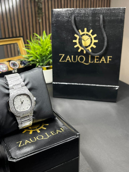 Zauq Leaf Patek Phillipe  Full Inspired Diamond Arabic Nautilus Style Men's Watch
