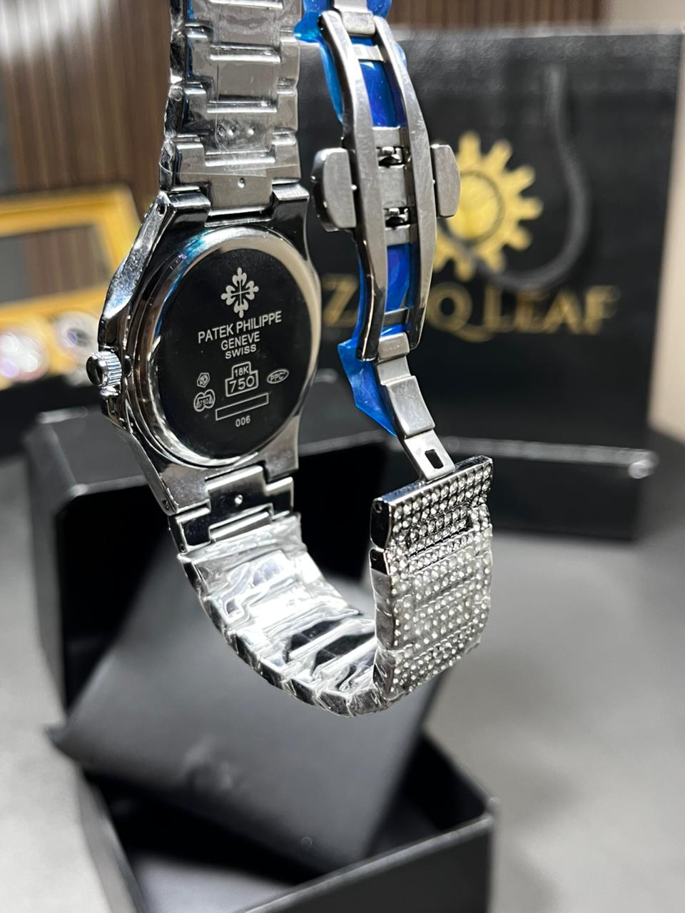 Zauq Leaf Patek Phillipe  Full Inspired Diamond Arabic Nautilus Style Men's Watch