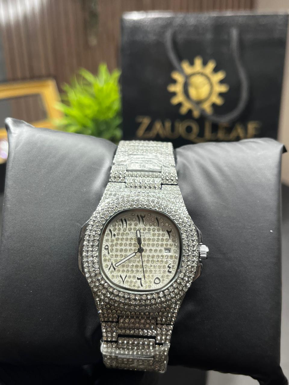 Zauq Leaf Patek Phillipe  Full Inspired Diamond Arabic Nautilus Style Men's Watch
