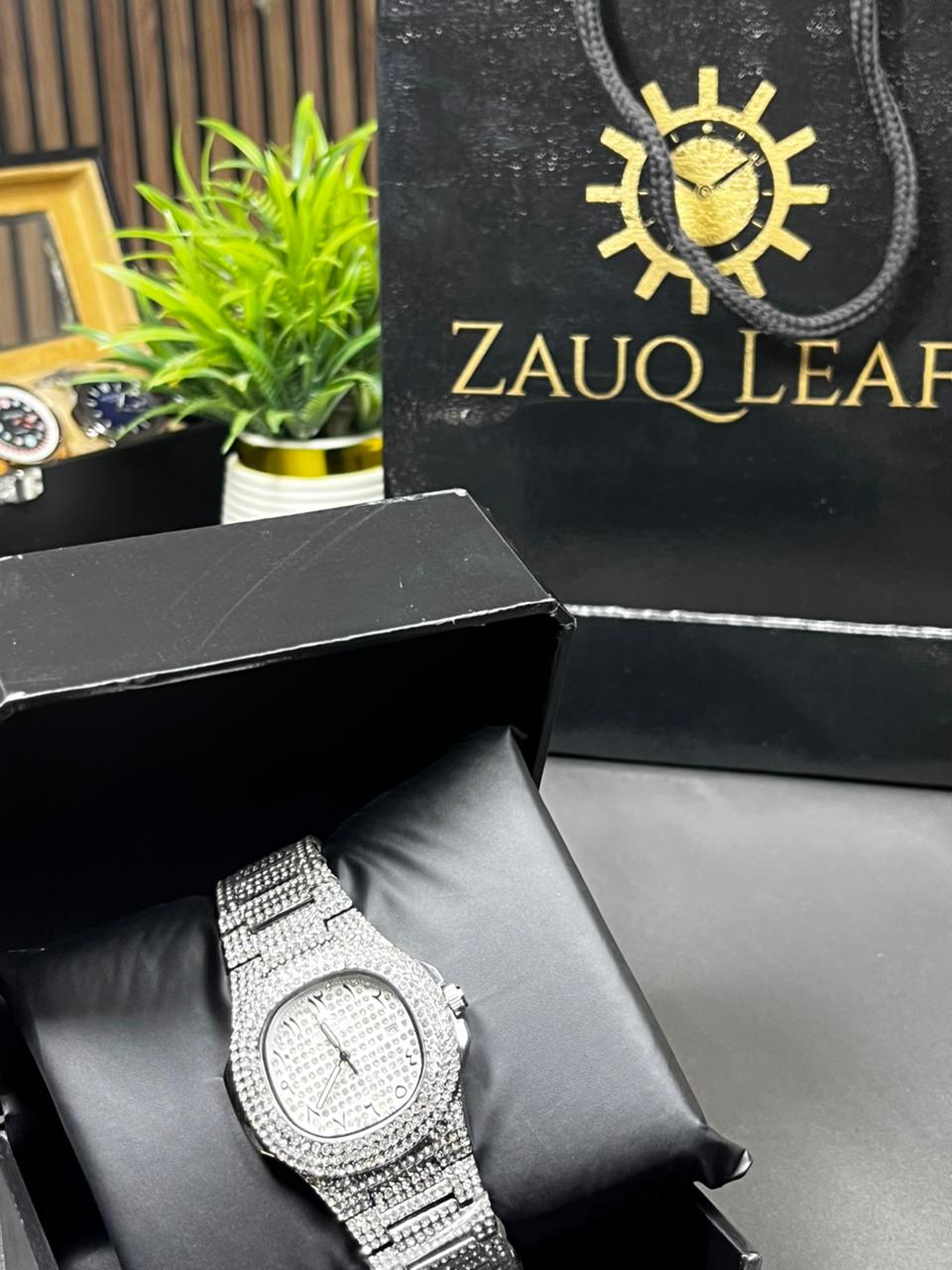 Zauq Leaf Patek Phillipe  Full Inspired Diamond Arabic Nautilus Style Men's Watch