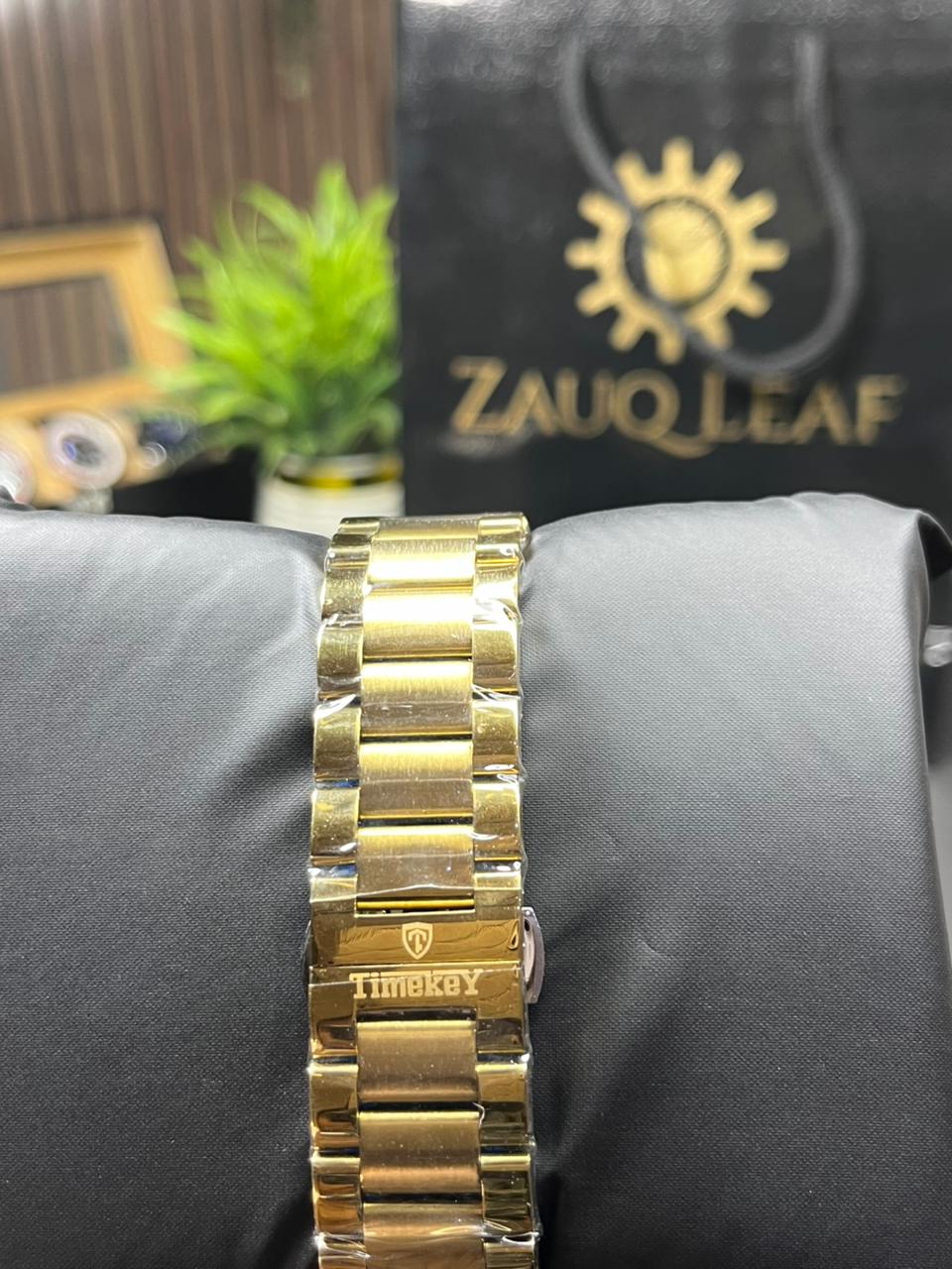 Zauq Leaf Timekey Gold Square Skeleton Automatic Men's Watch