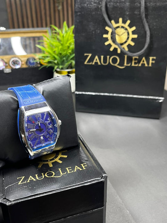 Zauq Leaf Frank Muller Inspired Design Royal Blue Tonneau Luxury Men's Watch