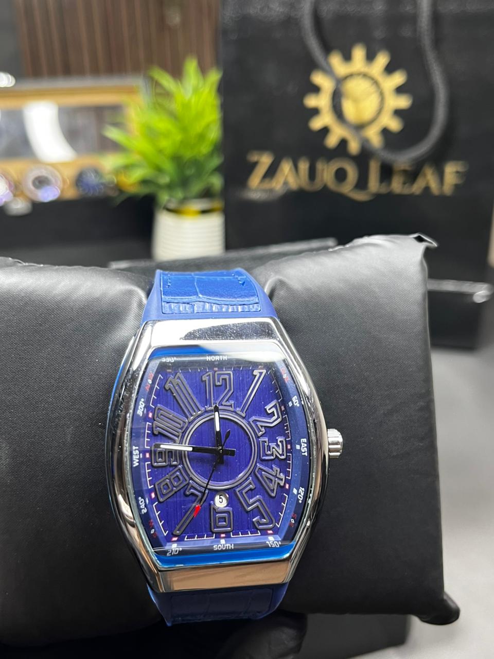 Zauq Leaf Frank Muller Inspired Design Royal Blue Tonneau Luxury Men's Watch